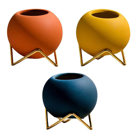Keramische plantenpot met metalen standaard Nordic stijl 10,5 cm