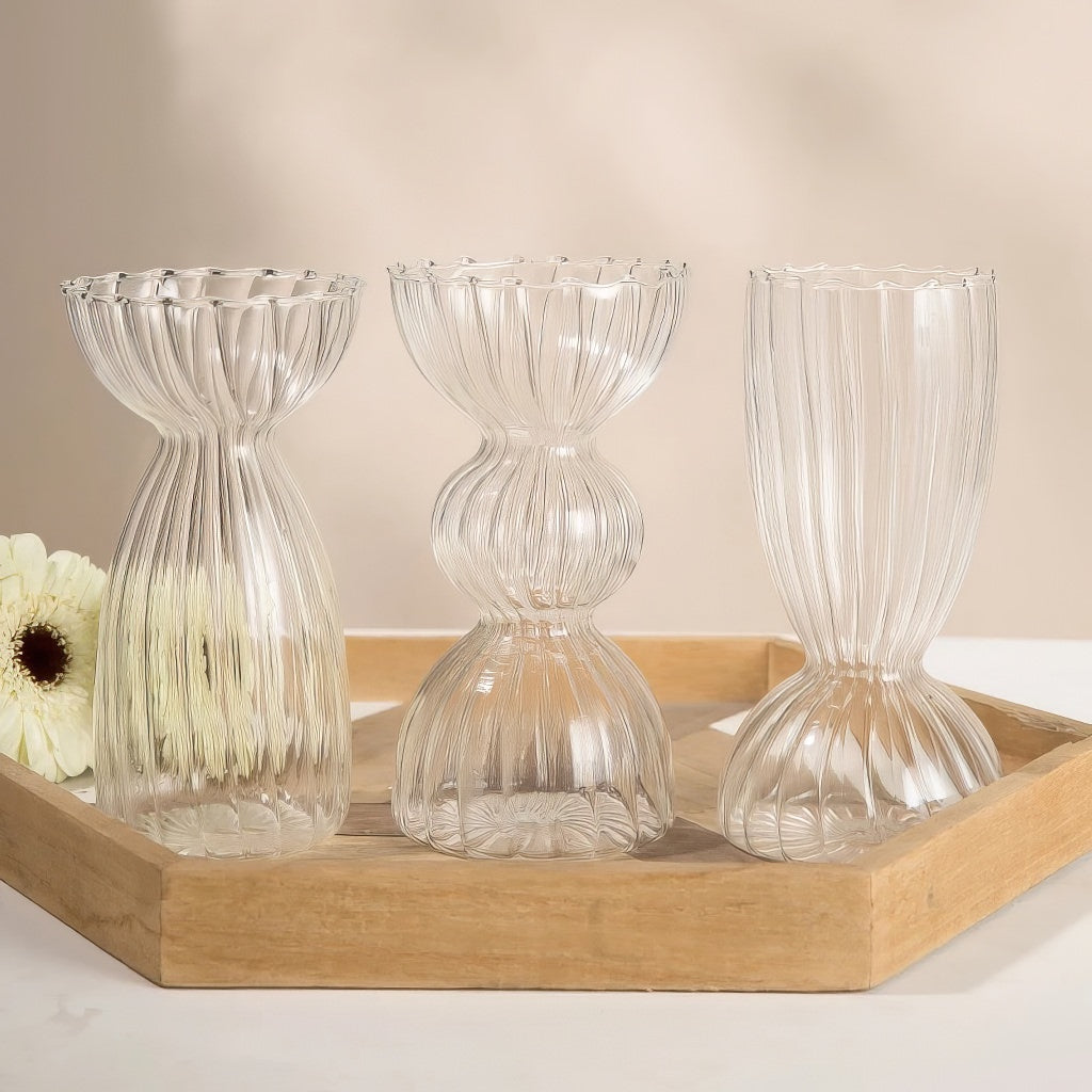 glazen vaas helder gestreept design herfst esthetiek