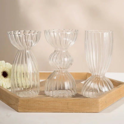Glazen vaas helder gestreept design herfst esthetiek