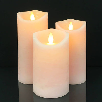 LED zuilkaarsen rustiek 3-pack met 3D-vlam