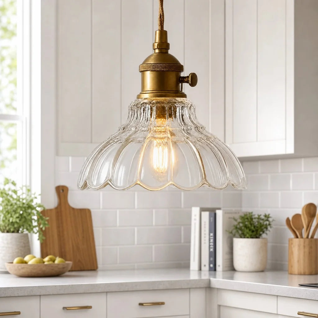 glazen hanglamp vintage bloemontwerp