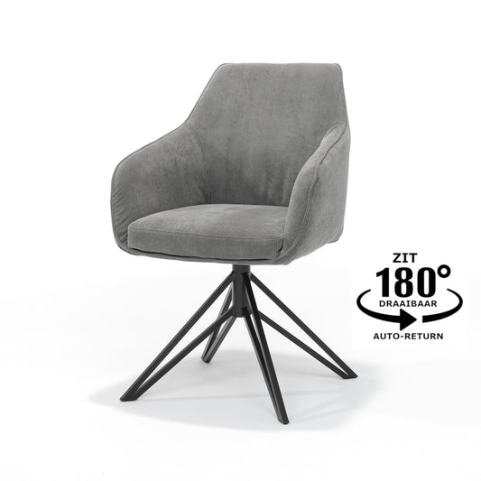 Blauwe fauteuil - Ribstof Antraciet - draaivoet