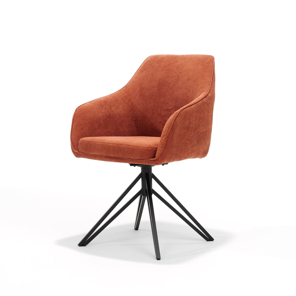 blauwe fauteuil - ribstof koper - draaivoet