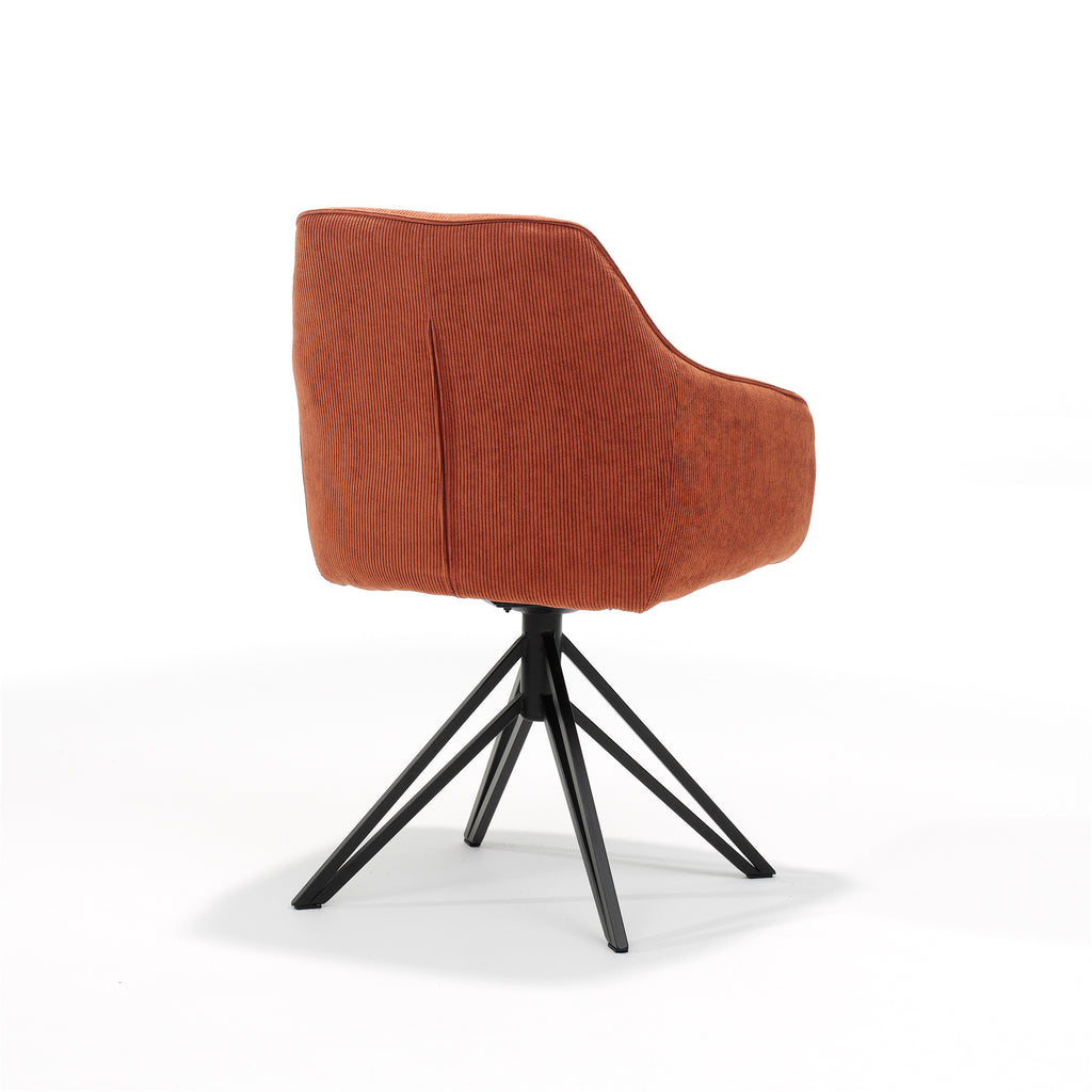 blauwe fauteuil - ribstof koper - draaivoet