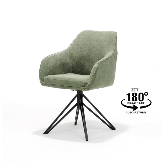 Blauwe fauteuil - Ribstof Groen - draaivoet