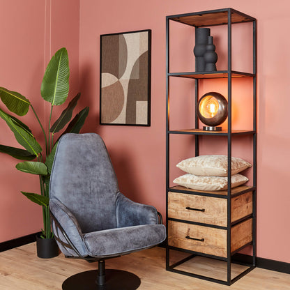 Bookcase Denver | Mango wood and steel | 2 drawers