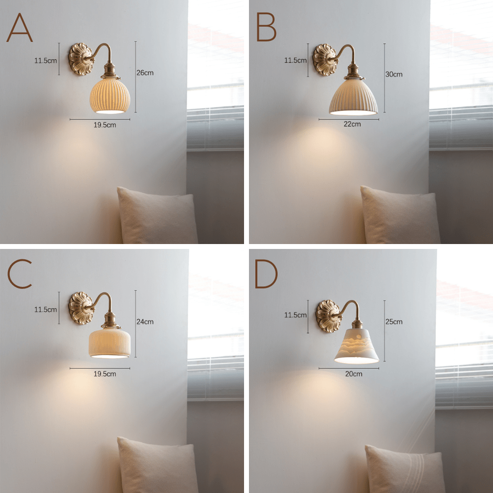 elegante keramische wandlamp in messing ontwerp