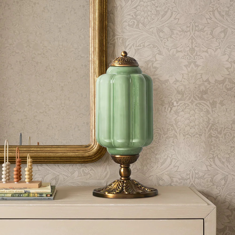 lumi eloise tafellamp in frans retro-stijl, crèmekleurig glas met structuur