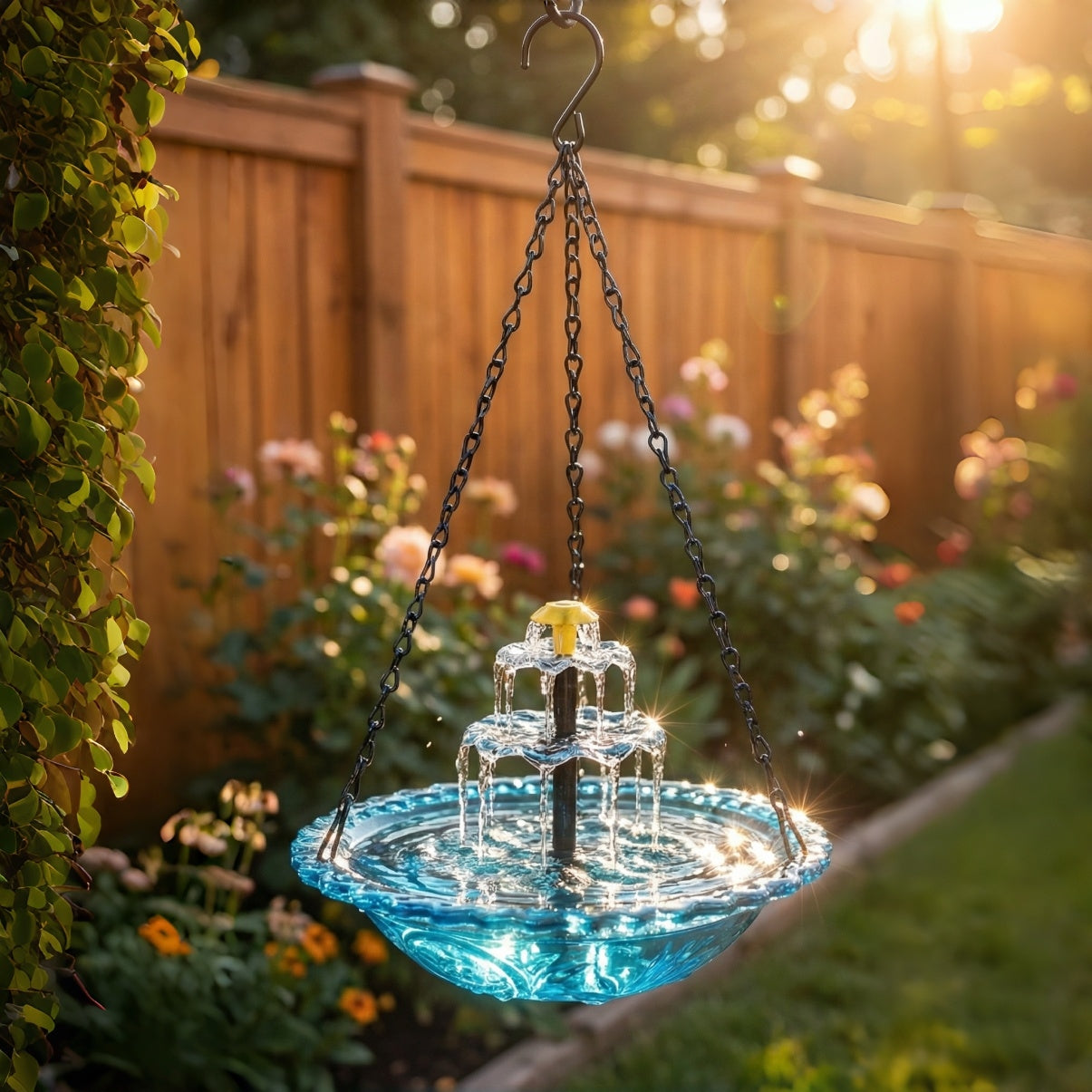 zonne-energie hangfontein met twee-traps waterval