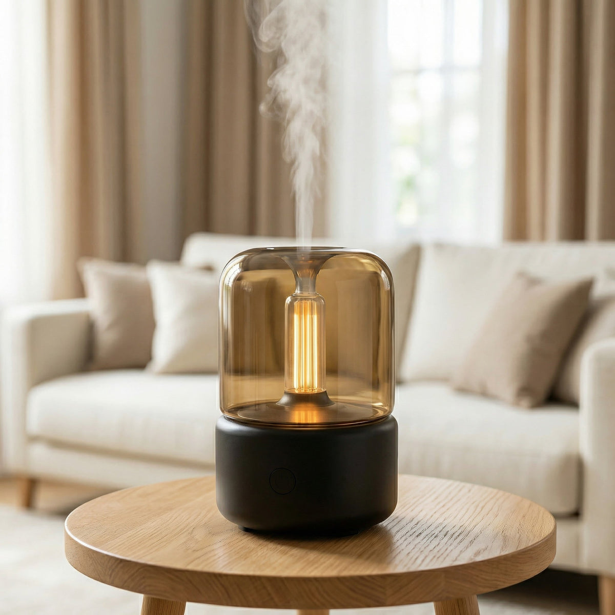 Ultrasone aroma diffuser met amberkleurige gloed en vlamlichteffect