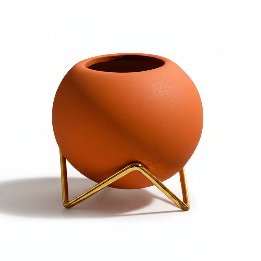 keramische plantenpot met metalen standaard nordic stijl 10,5 cm