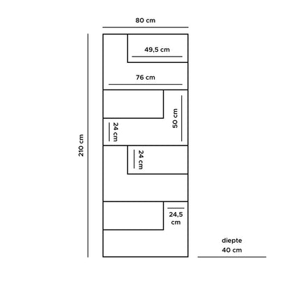 Vakkenkast Huub Zwart Mangohout 210 x 80 cm - Roomdivider