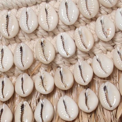 De Raffia Cowrie Spiegel - Naturel Wit