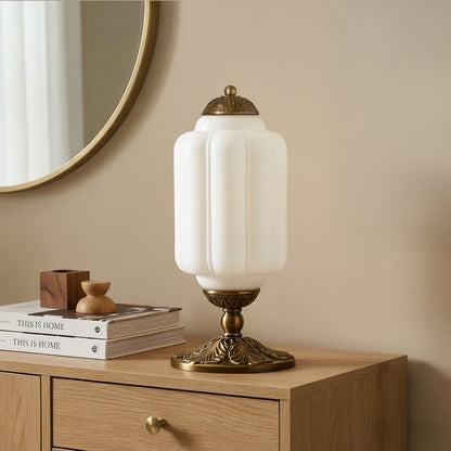 Lumi Eloise tafellamp in Frans retro-stijl, crèmekleurig glas met structuur
