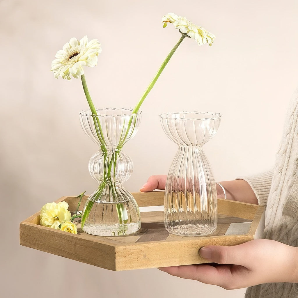 glazen vaas helder gestreept design herfst esthetiek