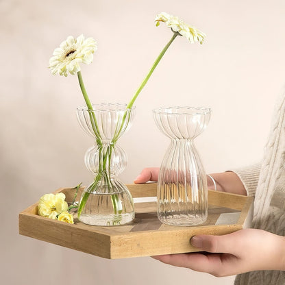 Glazen vaas helder gestreept design herfst esthetiek