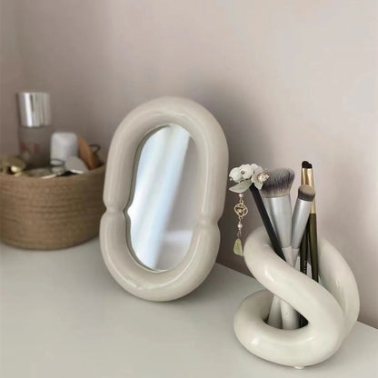 Keramische make-up kwastenhouder met golvend ontwerp