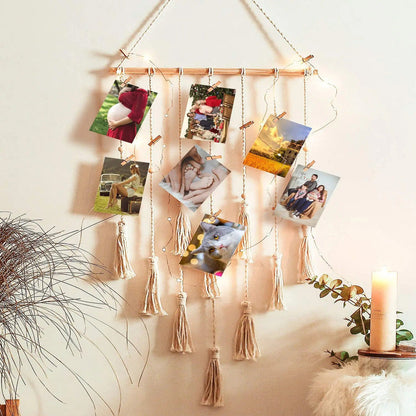 Macramé wandhanger fotodisplayhouder
