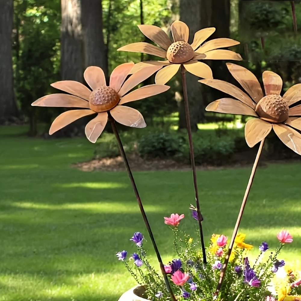 metalen tuinsteker kamille margriet rustiek 65cm