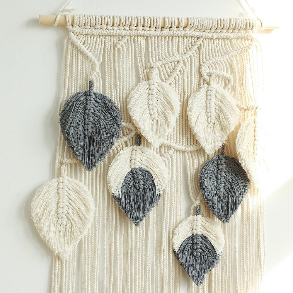 macramé wanddecoratie boho bladeren ontwerp