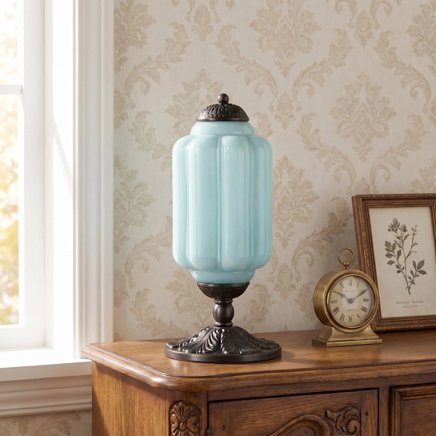 lumi eloise tafellamp in frans retro-stijl, crèmekleurig glas met structuur