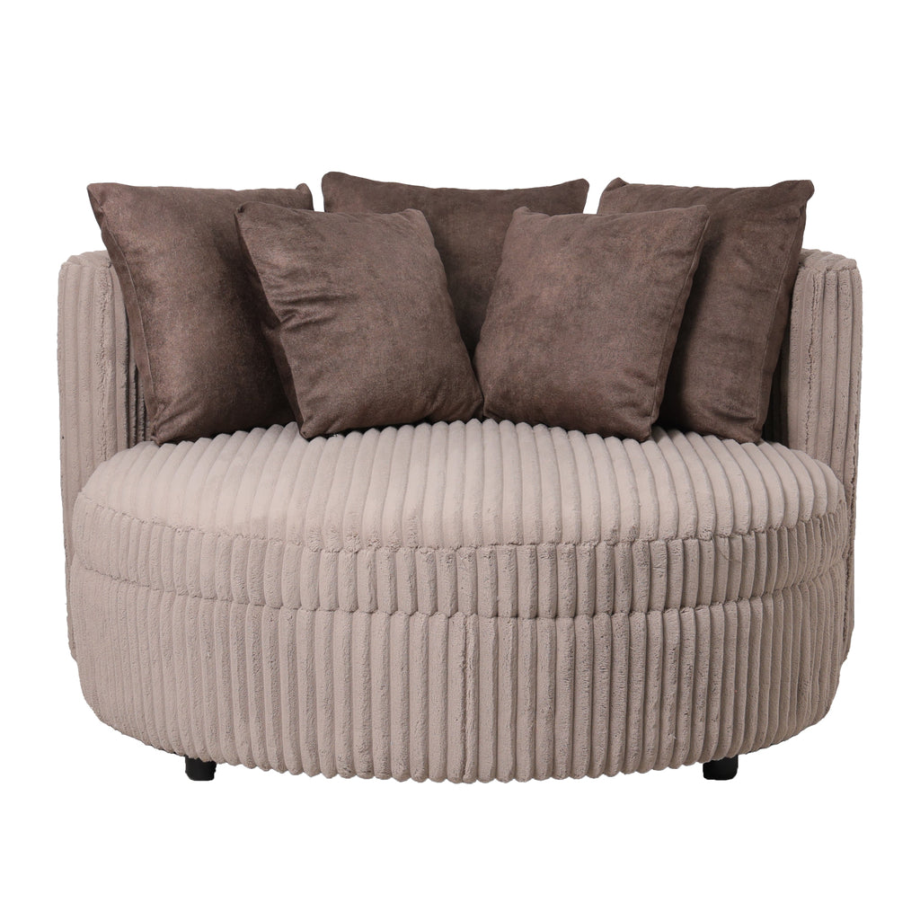 fayen taupe fauteuil met ambiance 4 mink 5 kussens.