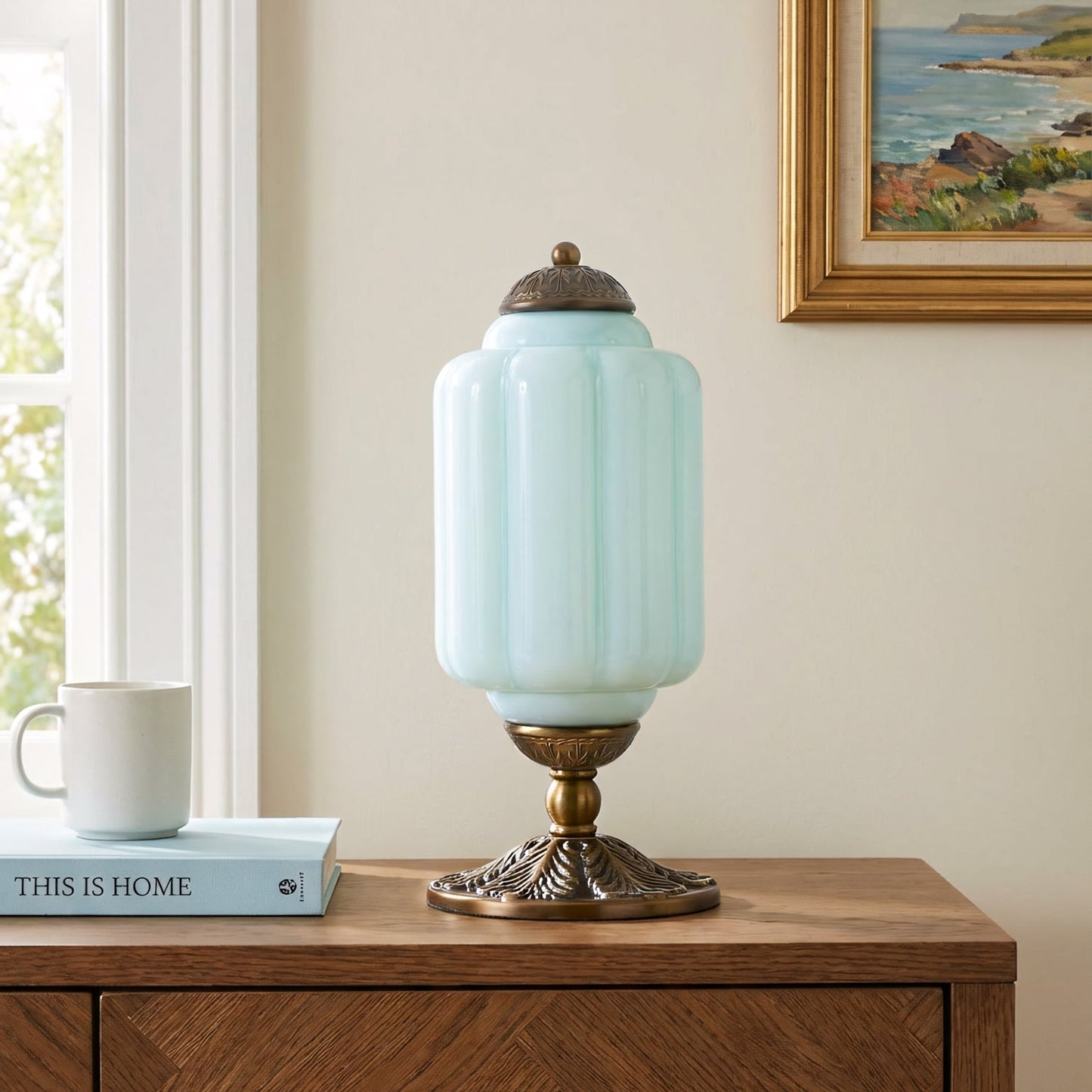 lumi eloise tafellamp in frans retro-stijl, crèmekleurig glas met structuur