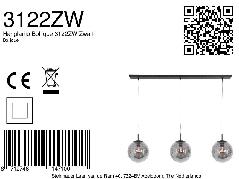 hanglamp bollique 3122zw zwart