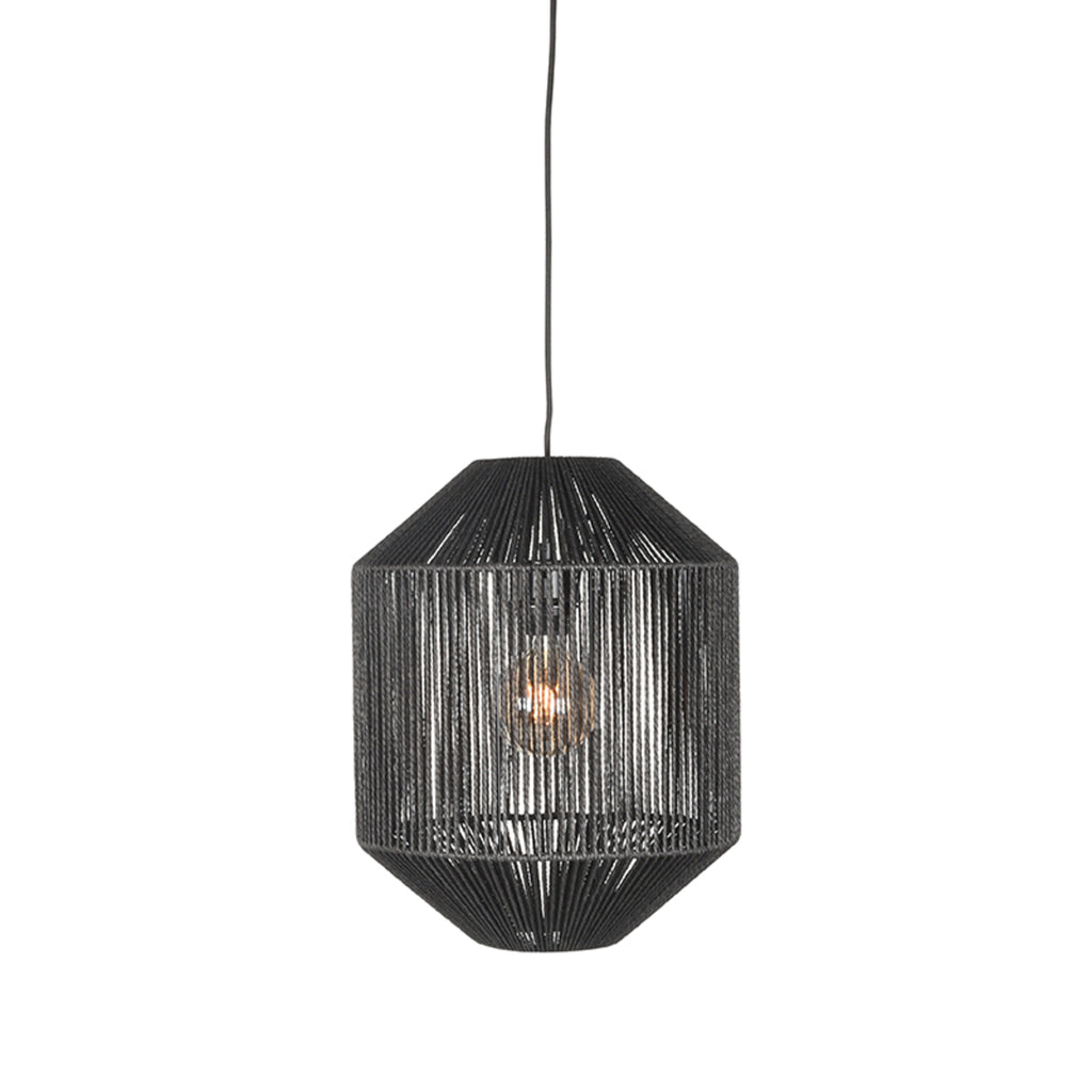 label51 hanglamp ibiza - zwart - jute - 1-lichts cilinder