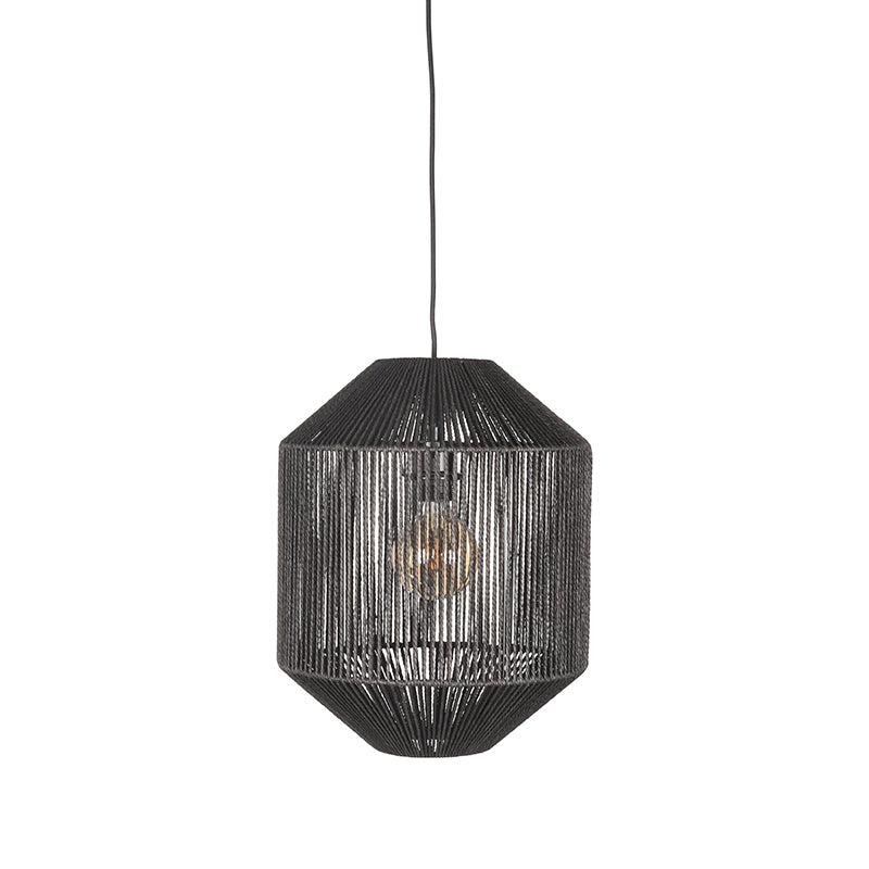 label51 hanglamp ibiza - zwart - jute - 1-lichts cilinder