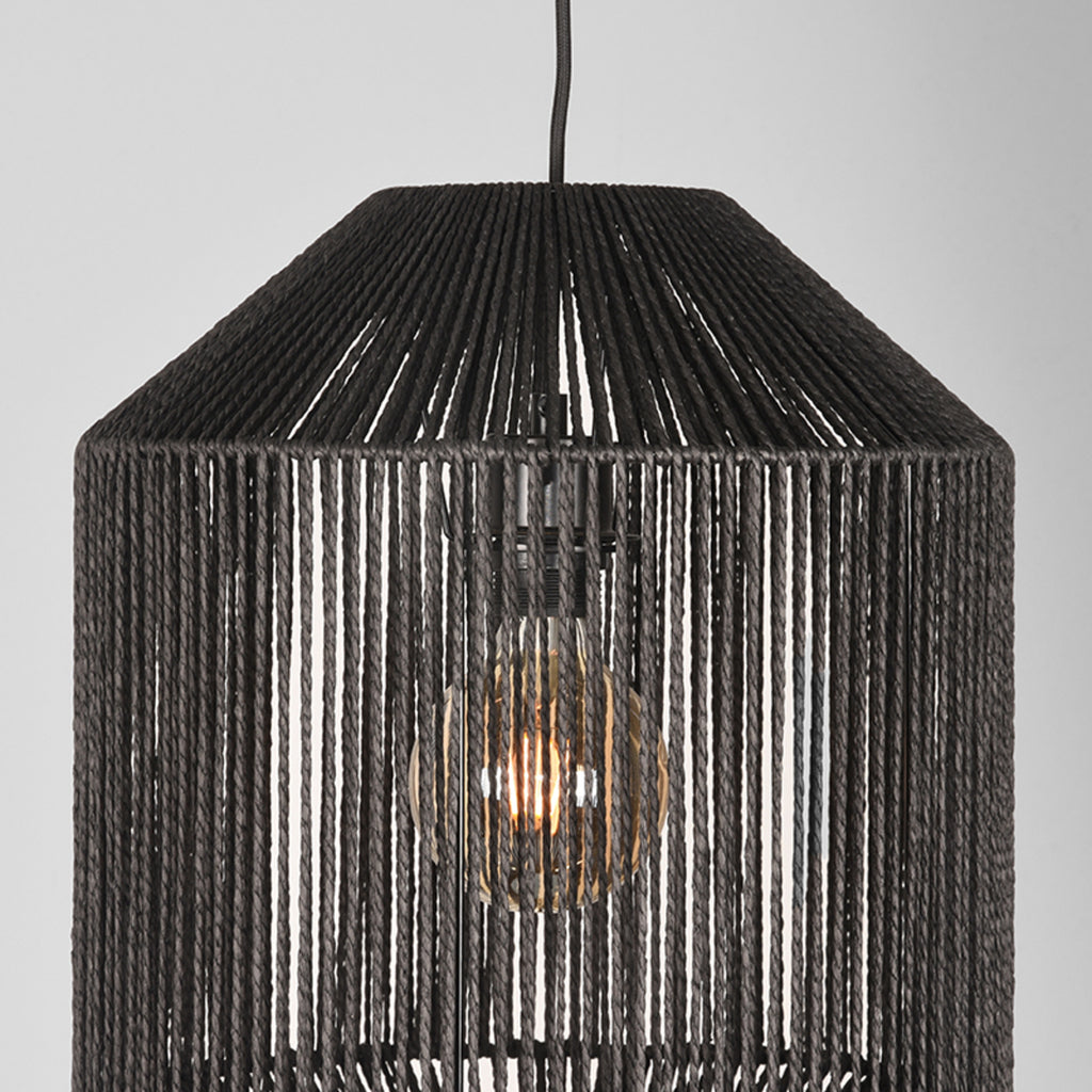 label51 hanglamp ibiza - zwart - jute - 1-lichts cilinder