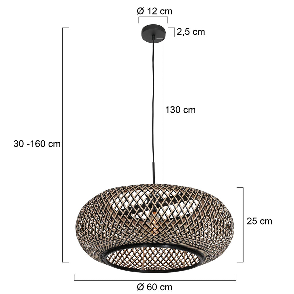 hanglamp maze 3602zw+k2001hs zwart-(zwart-bruin)