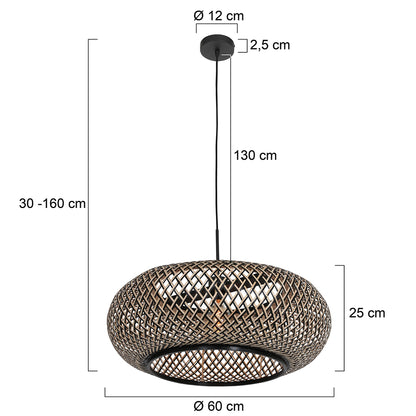 Hanglamp Maze 3602ZW+K2001HS Zwart-(Zwart-Bruin)