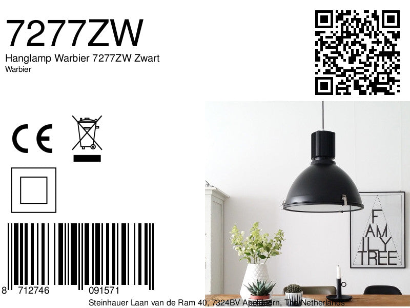 hanglamp warbier 7277zw zwart