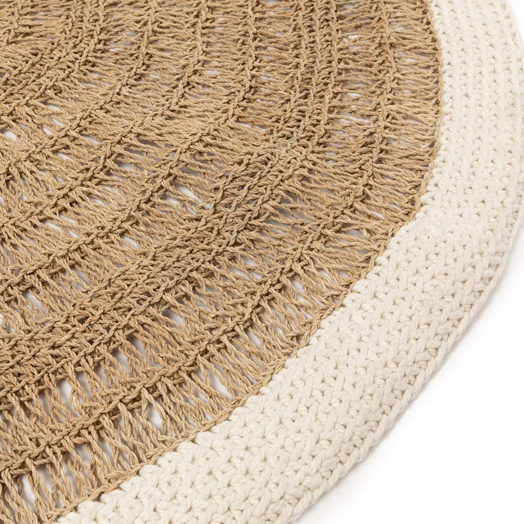 het seagrass & katoen rond tapijt - naturel wit - 100