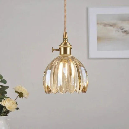 Vintage Japanse Glazen Bloem Hanglamp voor een Betoverende Sfeer