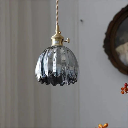 Vintage Japanse Glazen Bloem Hanglamp voor een Betoverende Sfeer