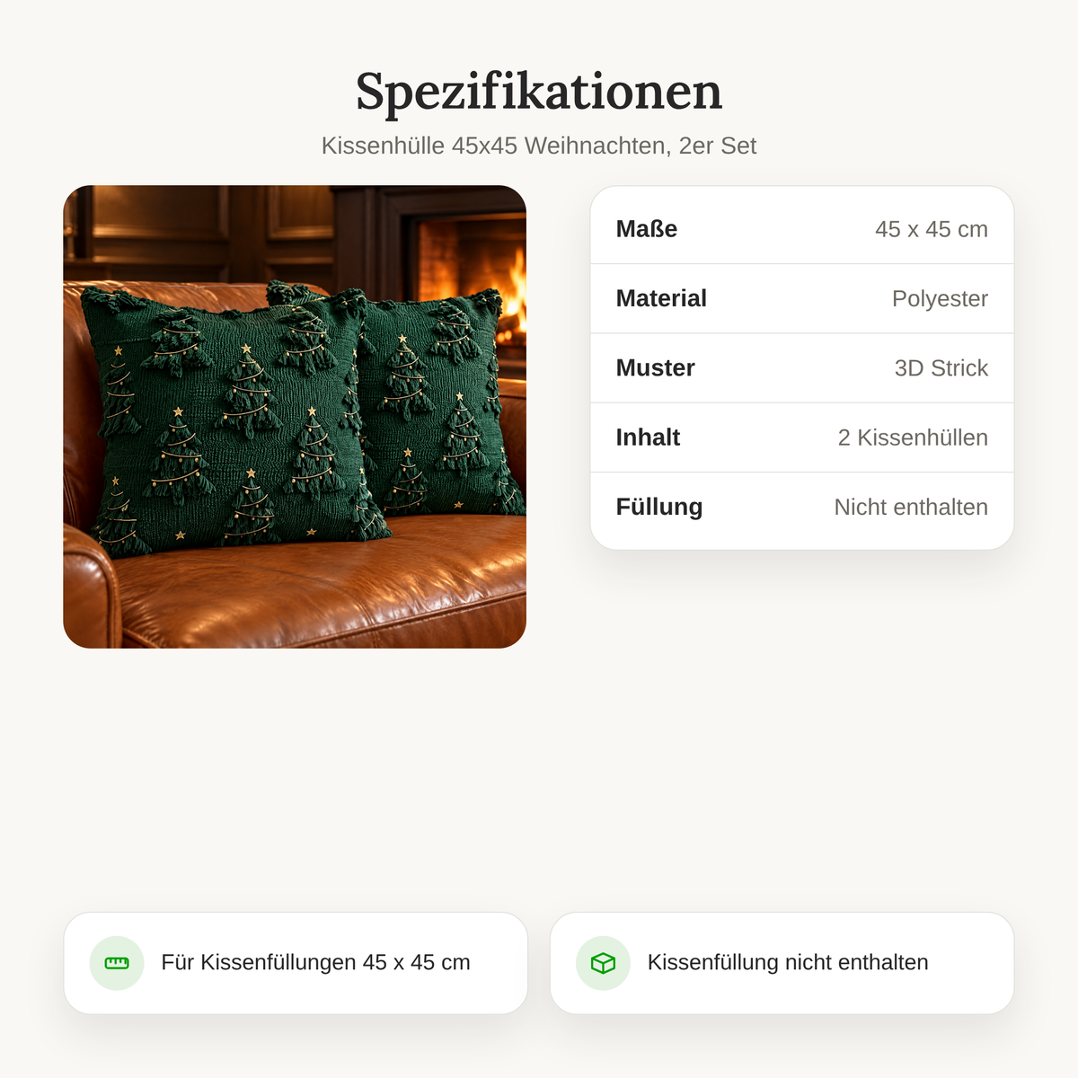 Set kerst-kussenhoezen met reliëfpatroon voor de woonkamer