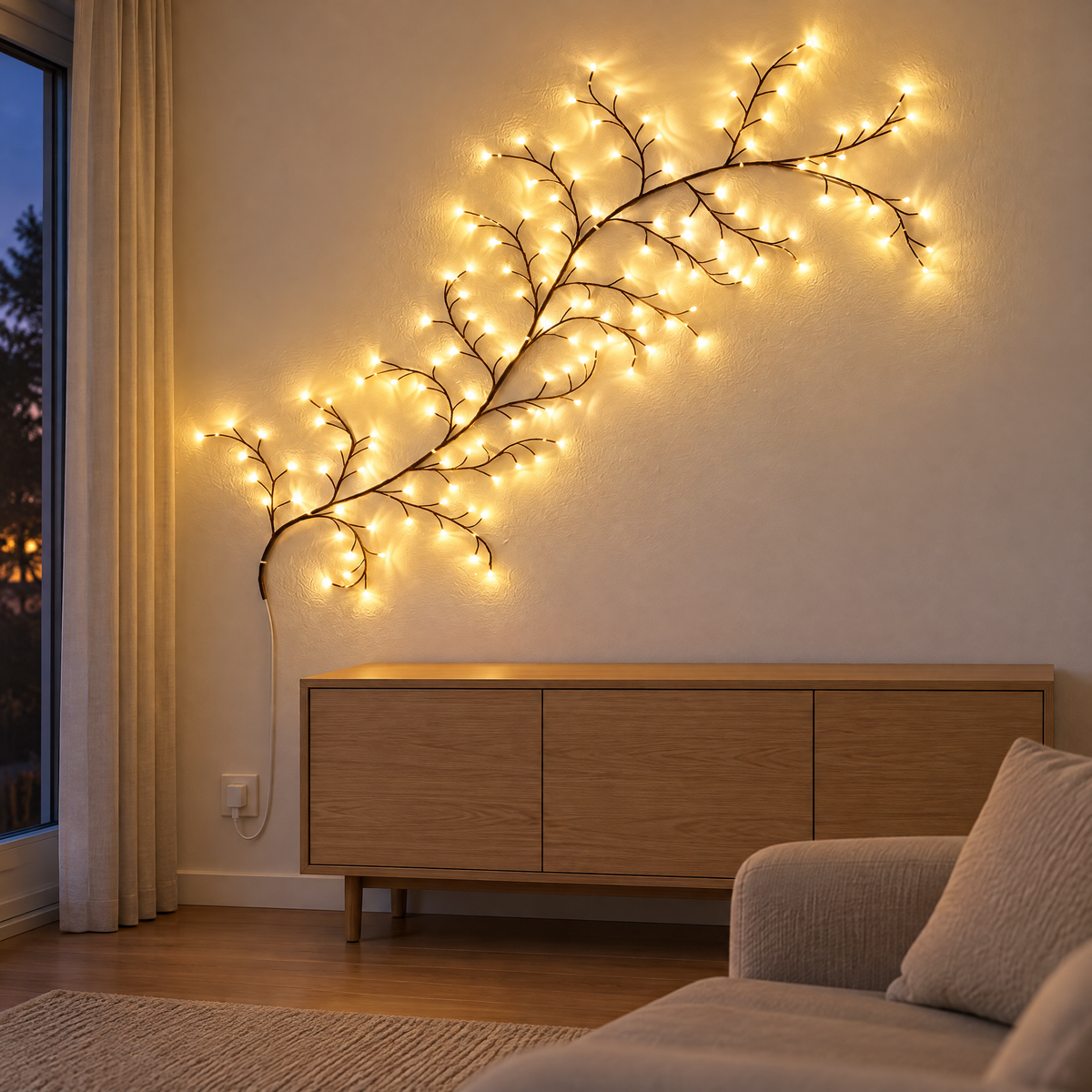 led-lichtboom voor aan de muur met buigzame takken en warmwit licht