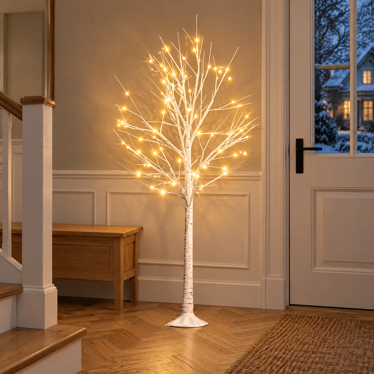 Witte LED-lichtboom in berkenlook met warm wit licht