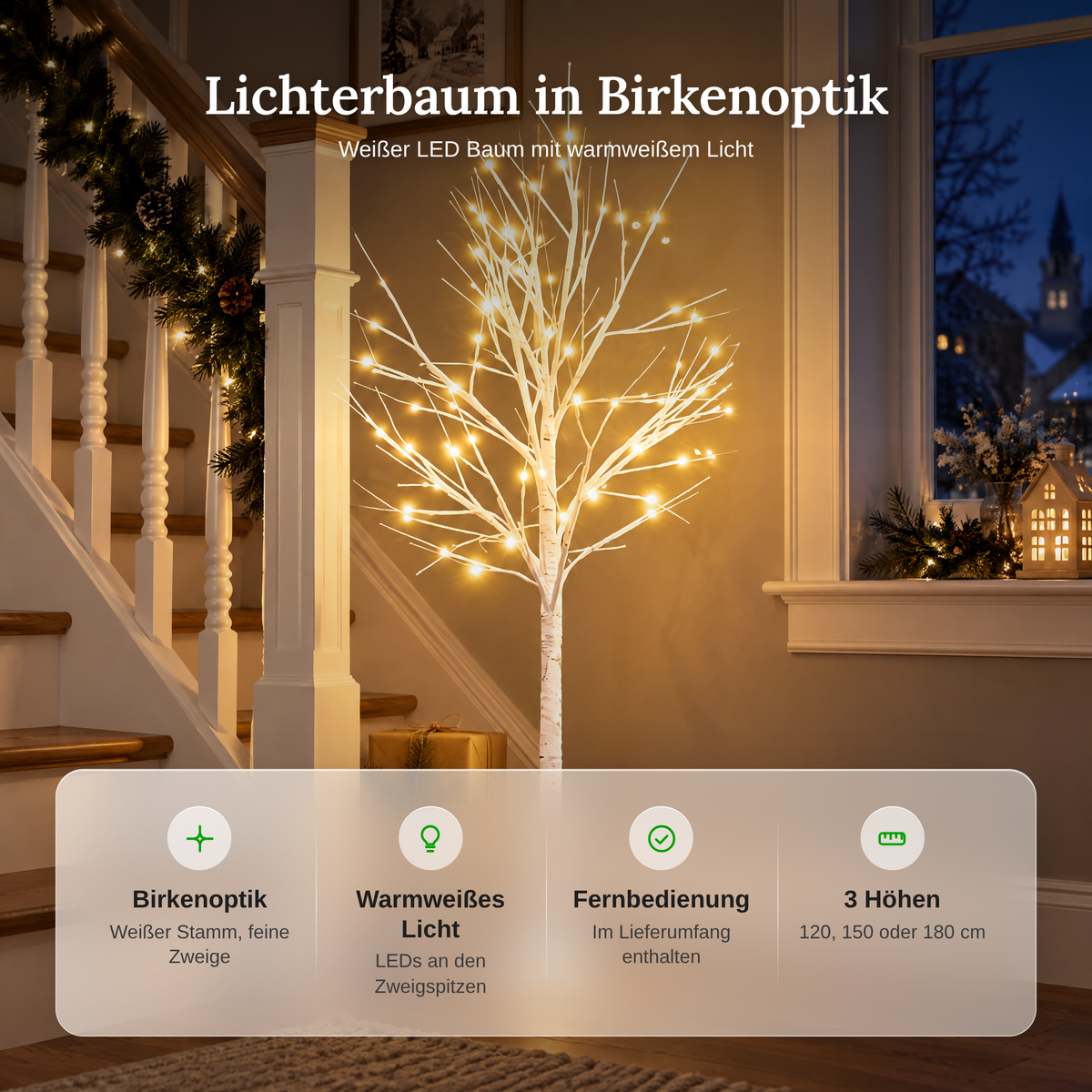decoratieve led-boom naast een kast in een sfeervol interieur