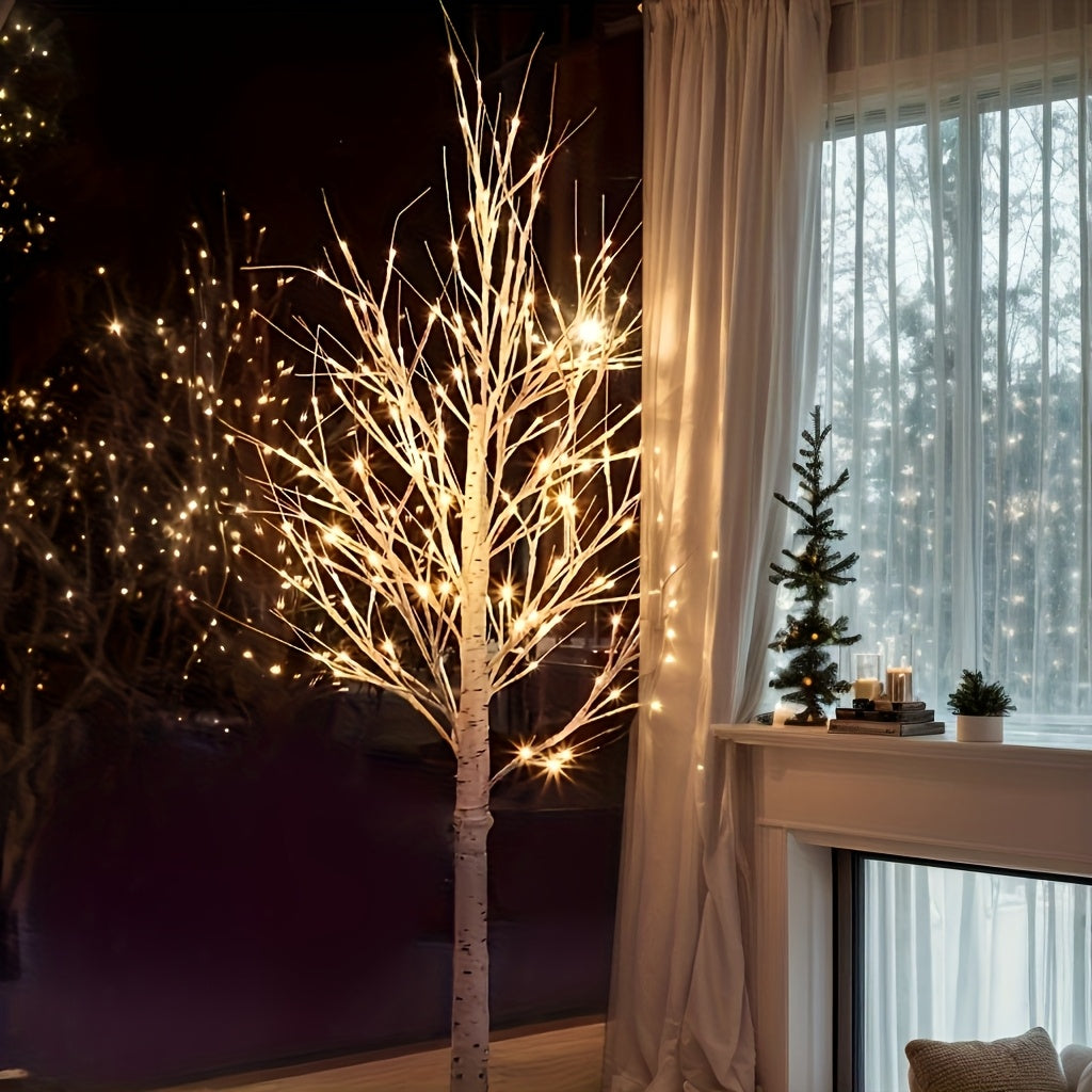 witte led-lichtboom als sfeervolle decoratie in de woonkamer