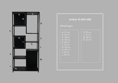 Open vakkenkast Levels - 78x35x178 - Zwart - Mangohout/ijzer