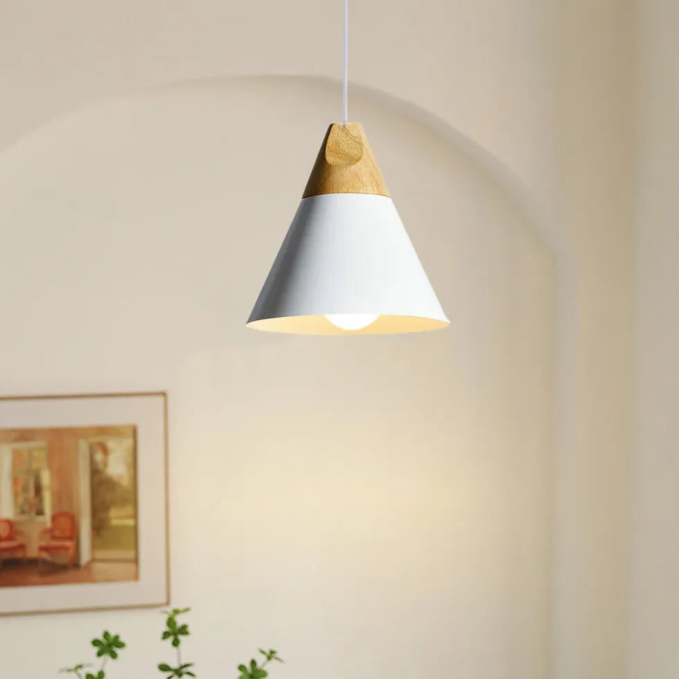 sfeervolle plafondlamp met metalen behuizing en houten accent