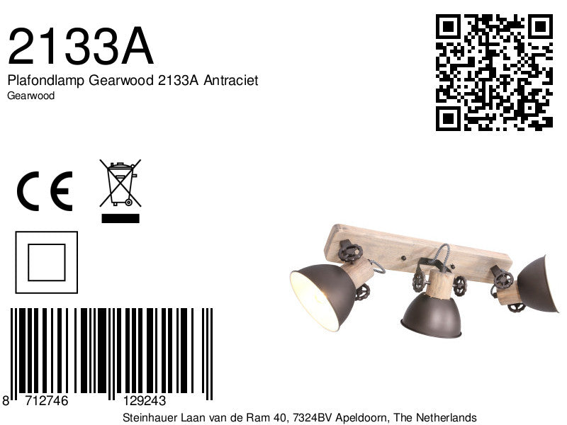 plafondlamp gearwood 2133a antraciet