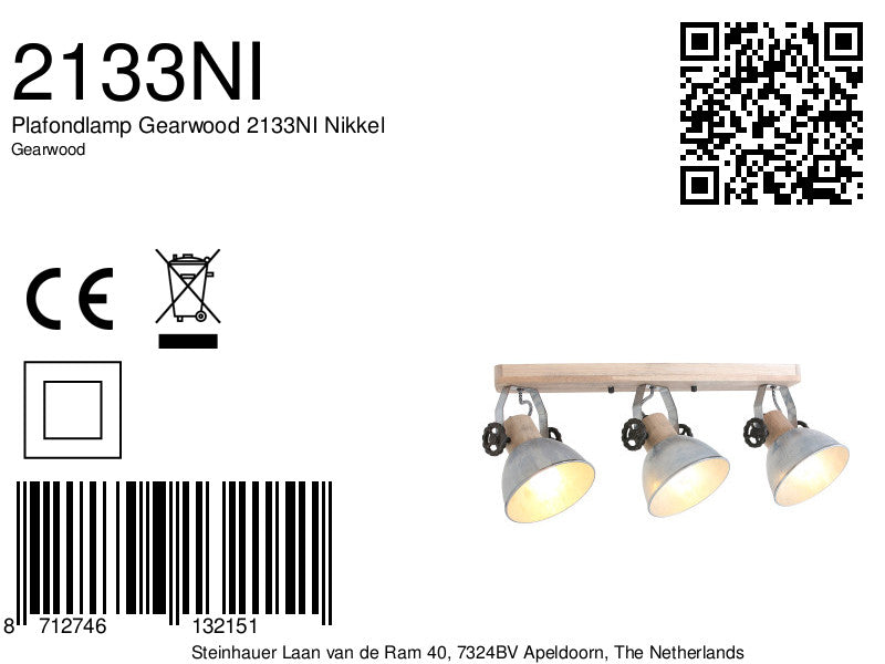 plafondlamp gearwood 2133ni nikkel