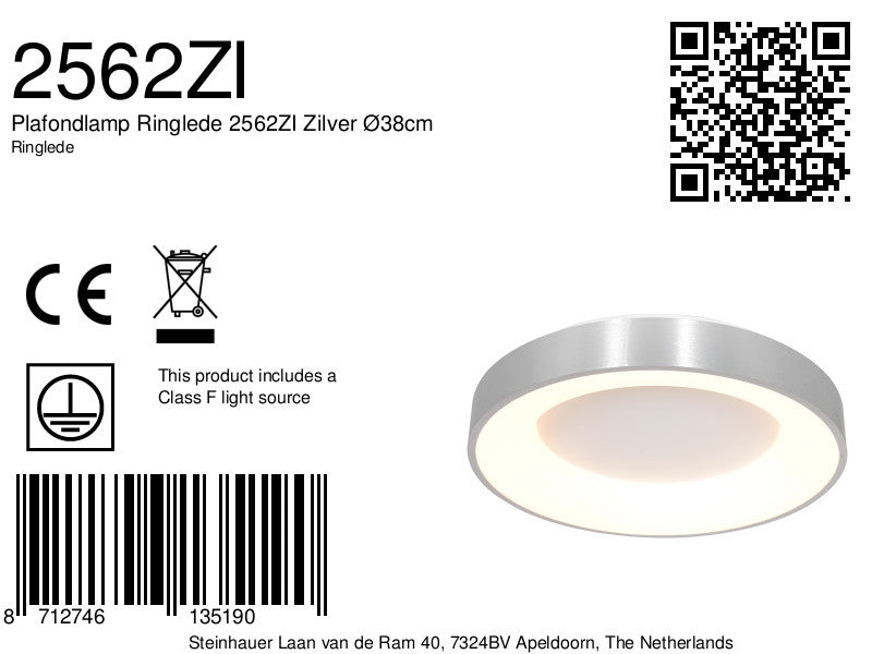 plafondlamp ringlede 2562zi zilver ø38cm