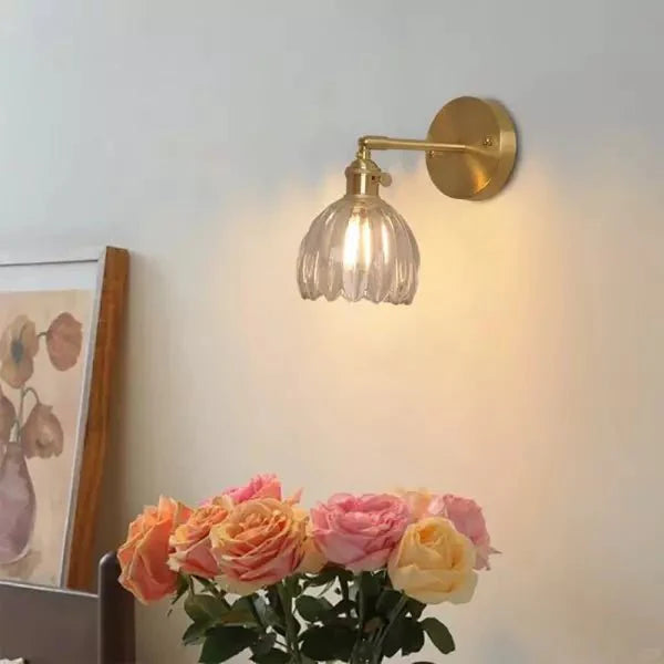 vintage tulip glass wall lamp with floral design