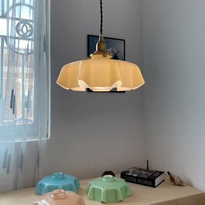 Vintage Crème Kleurige Glazen Bloem Hanglamp