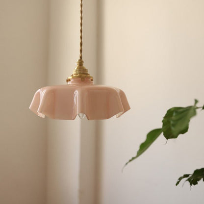 Vintage Crème Kleurige Glazen Bloem Hanglamp